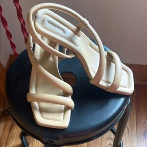 Vince Cream Strappy Sandals with Kitten Heel